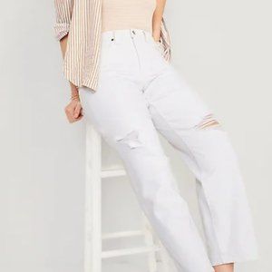 High-Waisted Loose Ripped White Jeans